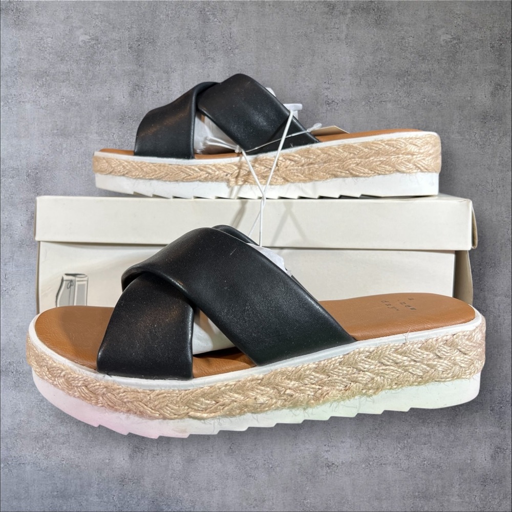 Black Heeled Memory Foam Carin Sandals with Flexible Outsole Woven look sides - Picture 5 of 12